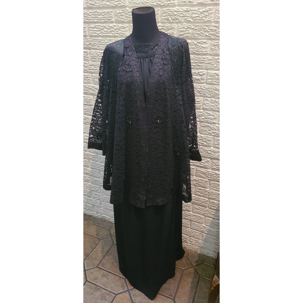Chez California Vintage Black Lace  Sequin Formal Jacket & Dress Set sz 24/54